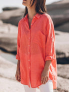 oversized relaxed 100% cotton linen shirt with dropped shoulders and back pleat detail