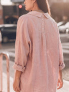 Oversized relaxed fit cotton linen shirt with dropped shoulders and back pleat detail