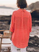 Oversized relaxed cotton linen shirt with dropped shoulders and back pleat detail