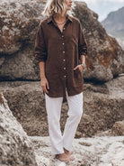 relaxed oversized 100% cotton linen shirt with dropped shoulders and back pleat detail