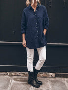relaxed oversized 100% cotton linen shirt with dropped shoulders and back pleat detail