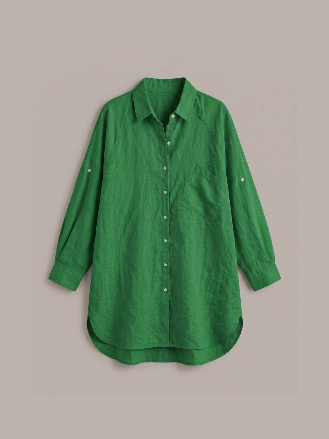 oversized relaxed cotton linen shirt with dropped shoulders and back pleat detail