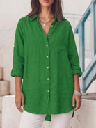 relaxed oversized 100% cotton linen shirt with dropped shoulders and signature back pleat detail