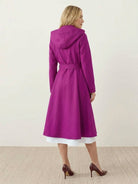 Elegant water-repellent A-line hooded raincoat with matching belt for women