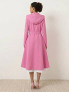 Elegant water-repellent raincoat with hood and A-line silhouette for women