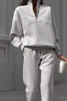 Classic Airplane Set light gray cotton blend tracksuit with half zipper pullover and tapered joggers for casual travel wear