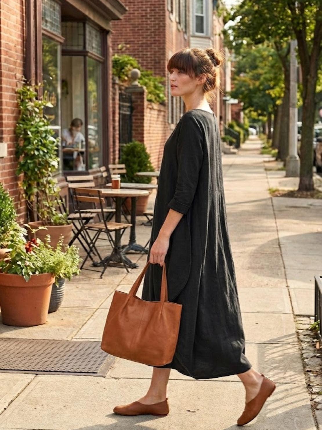 Bohemian maxi dress oversized loose fit long sleeves cotton blend floor-length gown