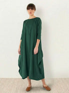 Bohemian maxi dress loose fit long sleeves cotton polyester blend floor length