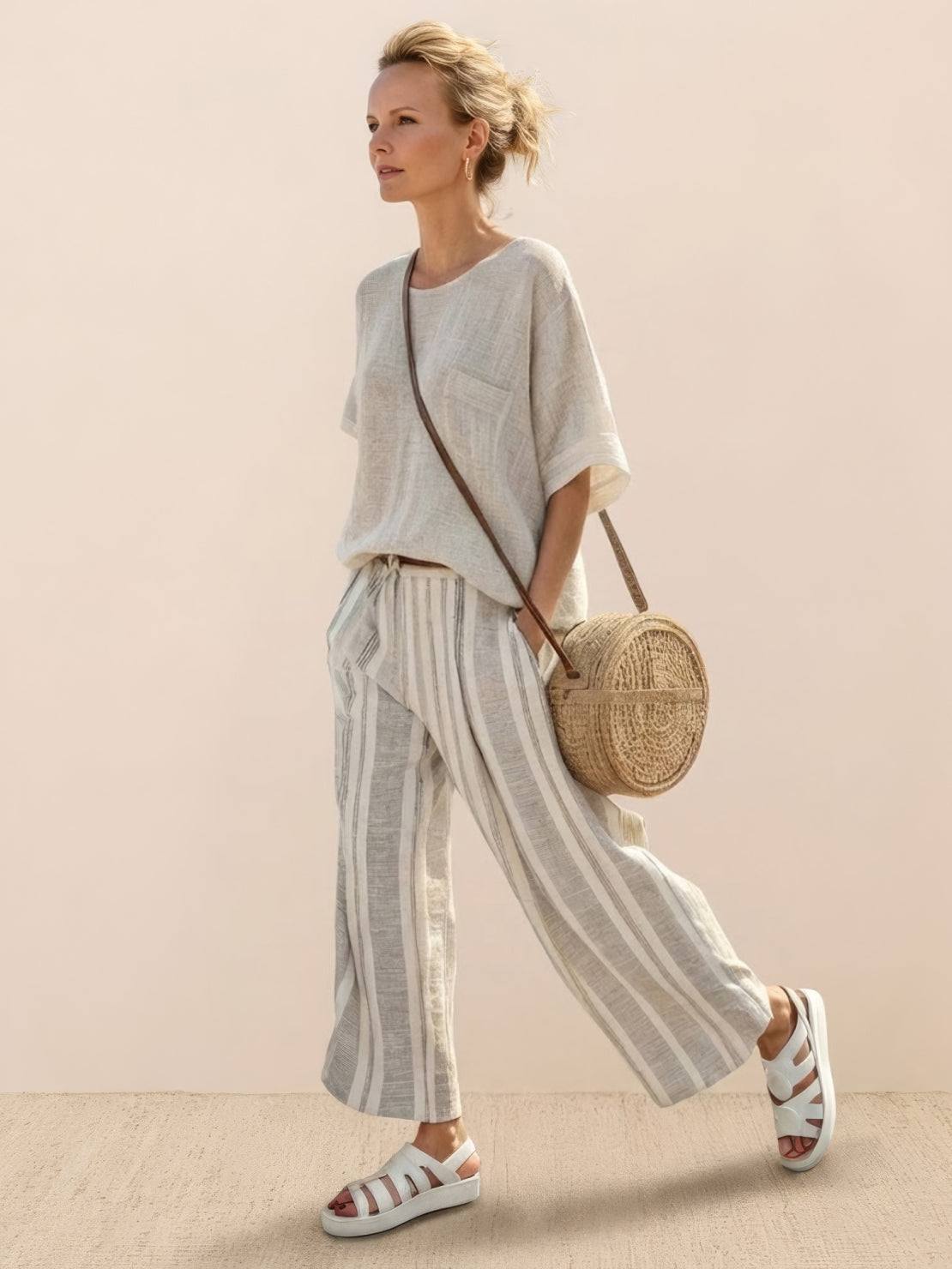 Coastal Comfort Linen two-piece set with lace details and breathable fabric for stylish, relaxed wear