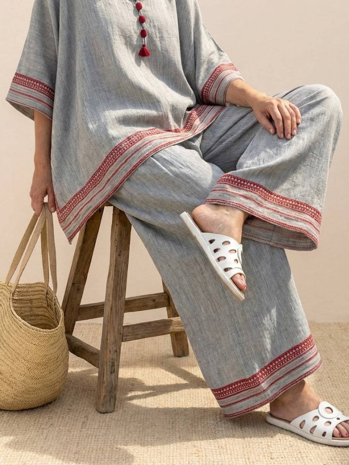 Coastal Comfort Linen two-piece set with lace details and breathable fabric