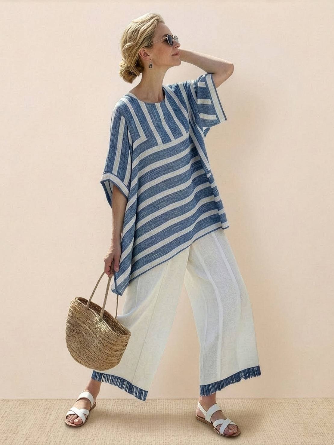 Coastal Comfort Linen two-piece set with lace details and breathable fabric