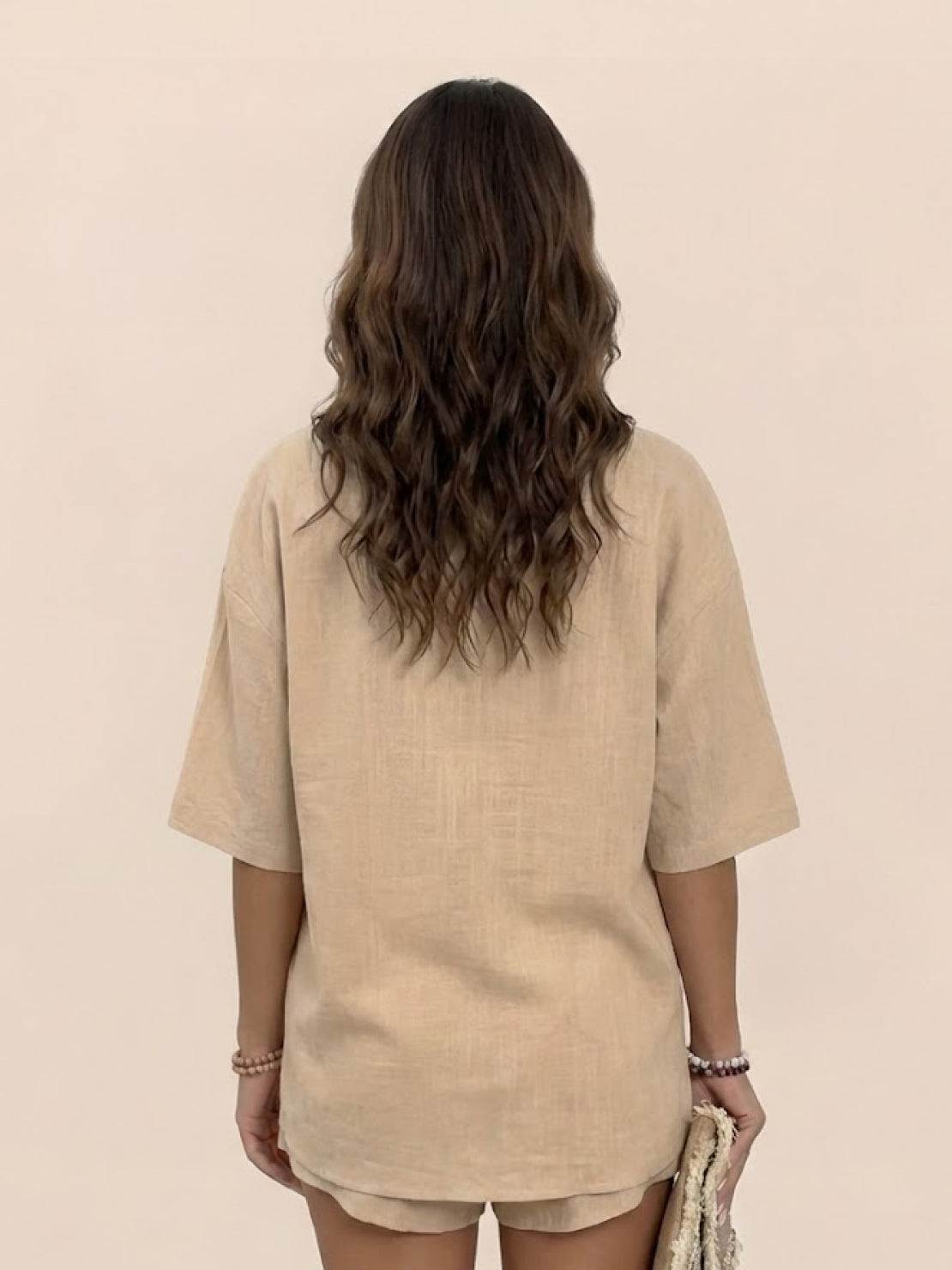 Coastal linen cotton two-piece set with breathable fabric and relaxed fit for stylish comfort