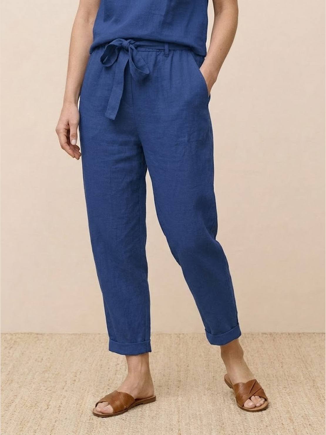 Cotton-linen blend monochrome two-piece set with breathable, soft fabric for all-day comfort