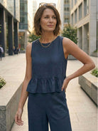 Lightweight jetsetter linen-like feel two-piece set for women