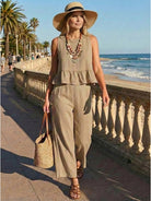 Lightweight breathable linen-like feel two-piece set for travel and comfort