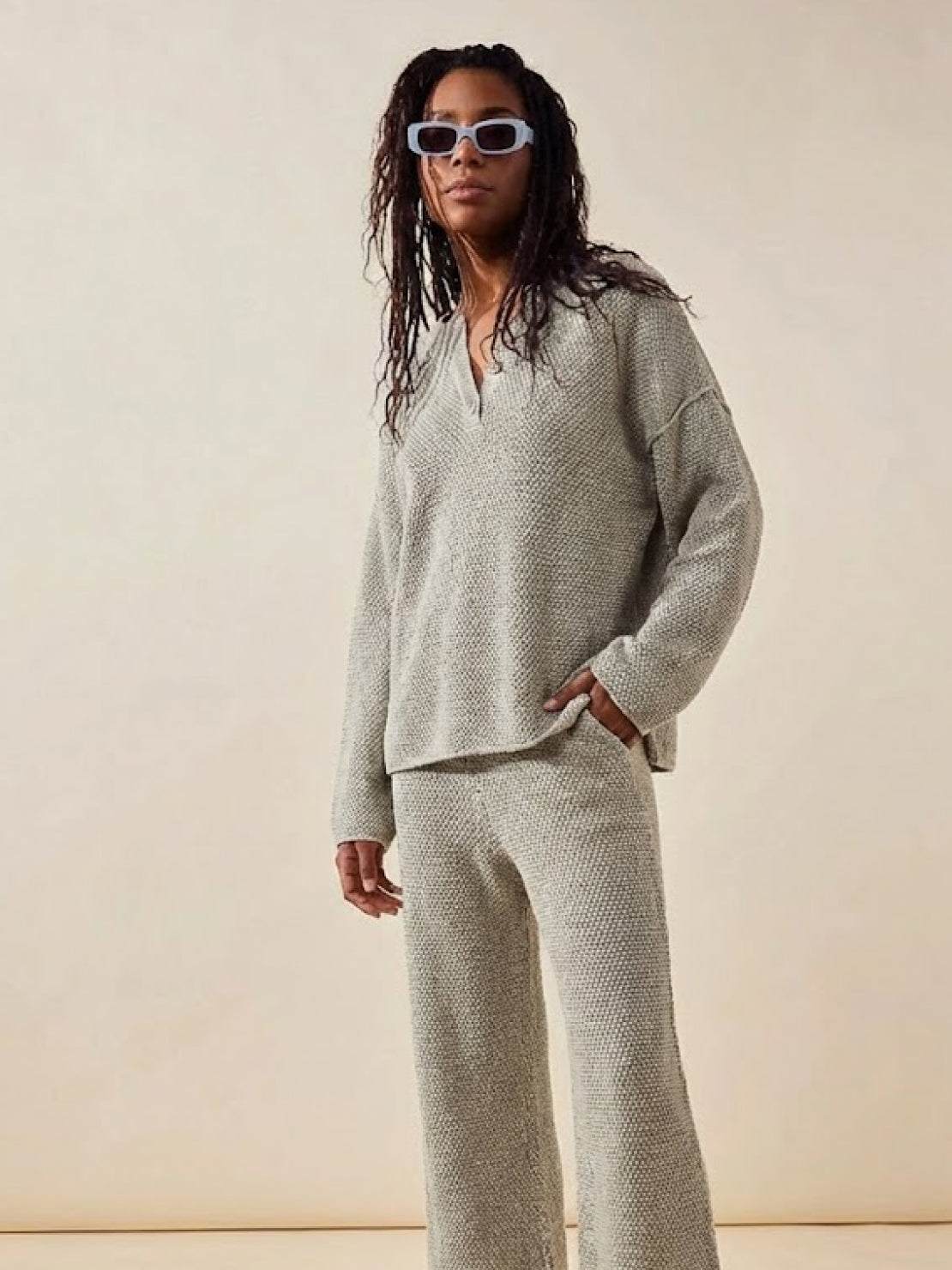 Two-piece oversized set for multi-weather comfort with relaxed fit and wrinkle-resistant fabric