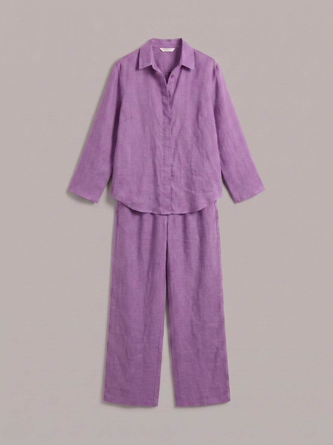 Woman wearing oversized 100% cotton shirt with wide-leg pants co-ord set in relaxed fit