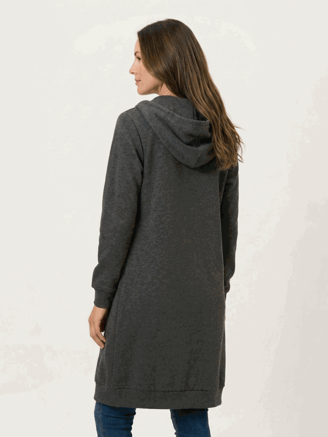 Oversized long zip sweatshirt hoodie with fleece lining and drawstring hood in solid colors