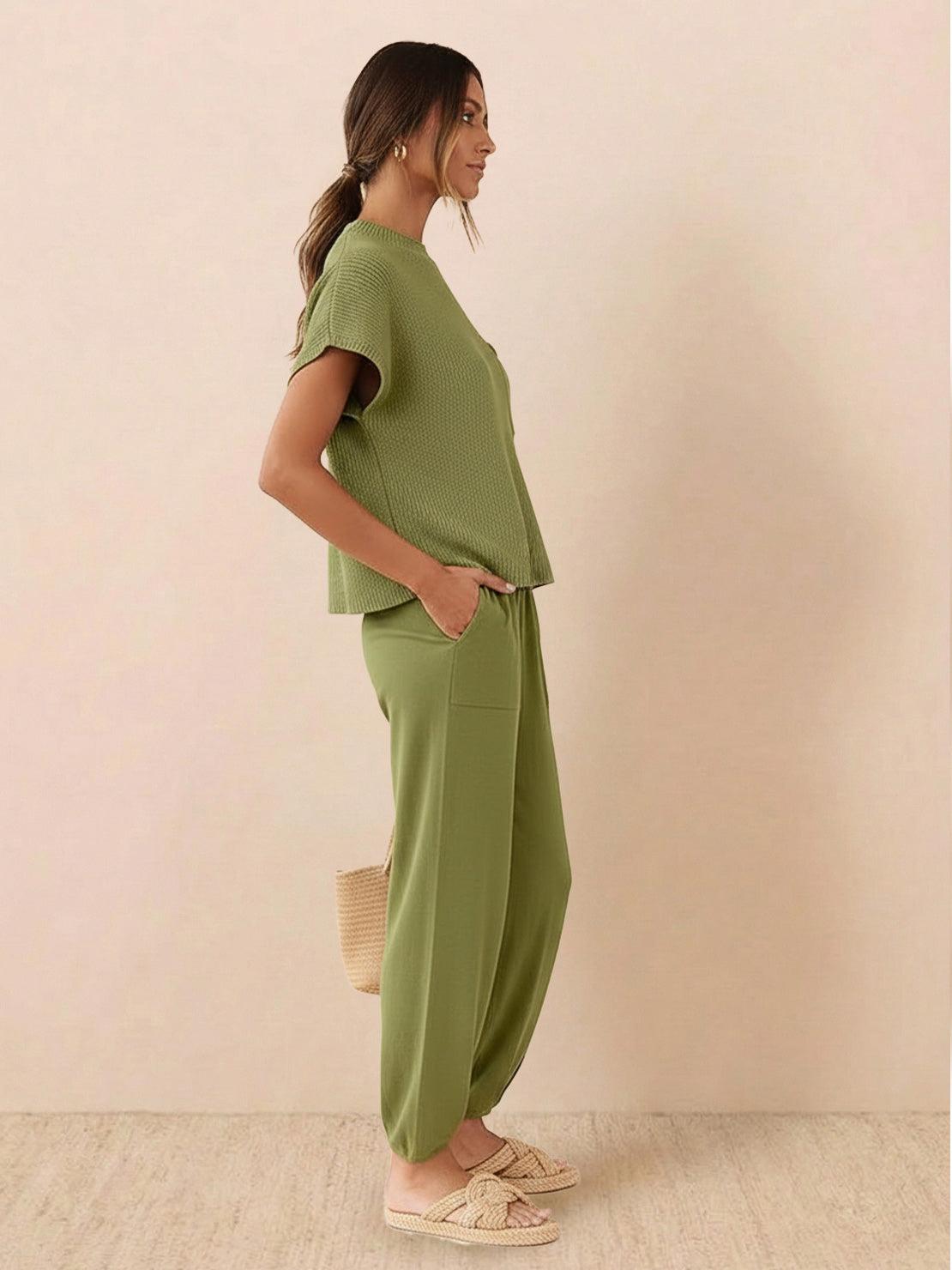 Comfy Couture Knit Sweater two-piece set in soft relaxed fit with matching pants