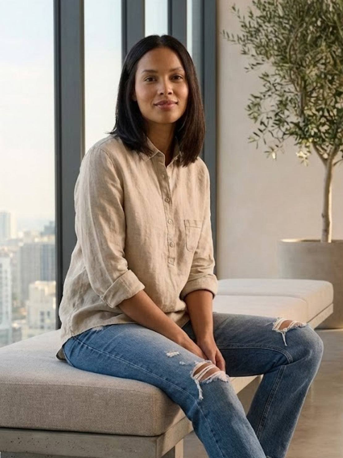 Breathable vintage linen shirt in cotton-linen blend perfect for casual, travel, and warm weather.