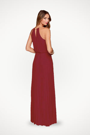 Sleeveless Belted Maxi Pleated Dress