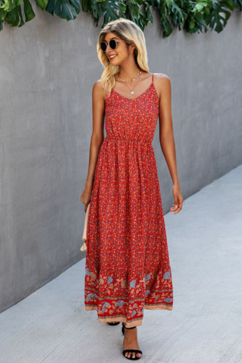 Casual Vintage Flower Prints Maxi Dress