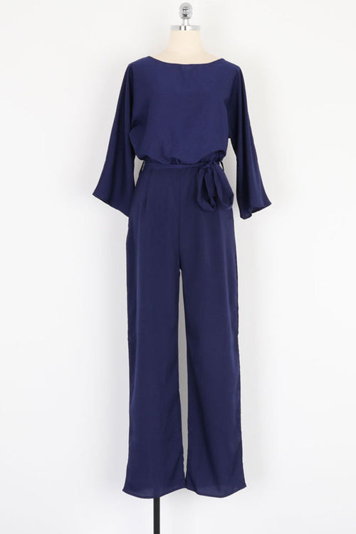 Casual Long Sleeve Belted Jumpsuit