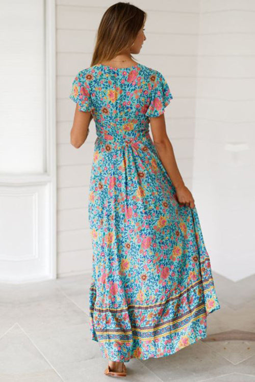 Bohemian Floral Print Wrap Dress