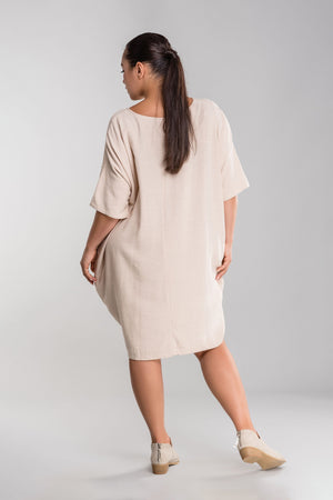 Nude Oversized Premium Linen Ovoid Dress